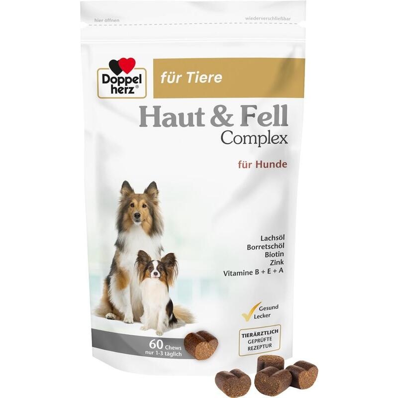 DOPPELHERZ für Tiere Haut&Fell Compl.Chews f.Hunde